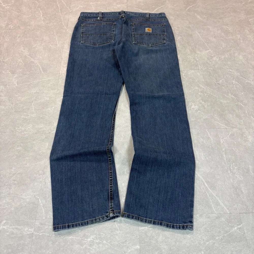 Carhartt Relaxed Fit Mens Jeans 34x32 Medium Wash Blue Denim Workwear Distressed